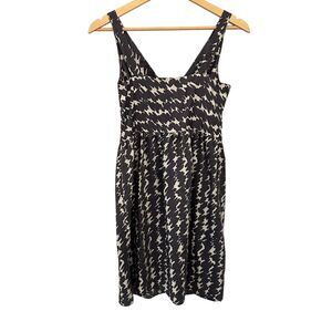 Ann Taylor Black and Grey Silk Cotton V-Neck Fit Flare Tank Mini Dress Size 2P